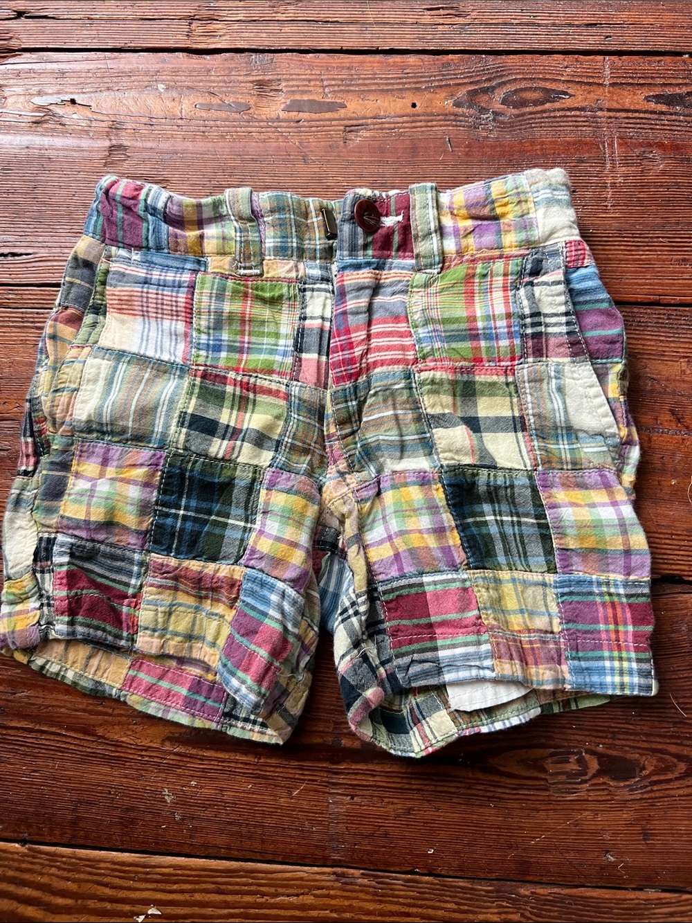 CREWCUTS size 2 madras patchwork shorts boys 2 EUC